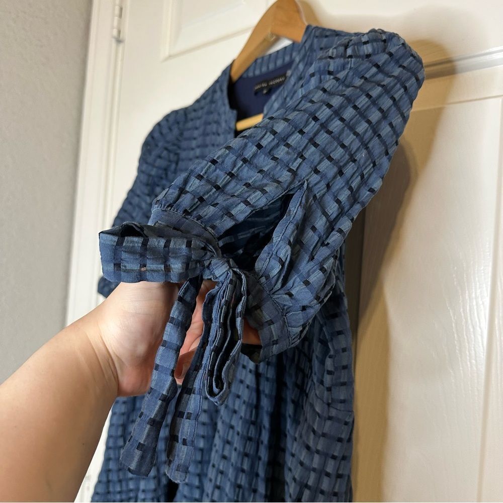 English Factory Turquoise Gingham Tiered Midi Dress Sz XS Cottage Dark Academia - Picture 5 of 9